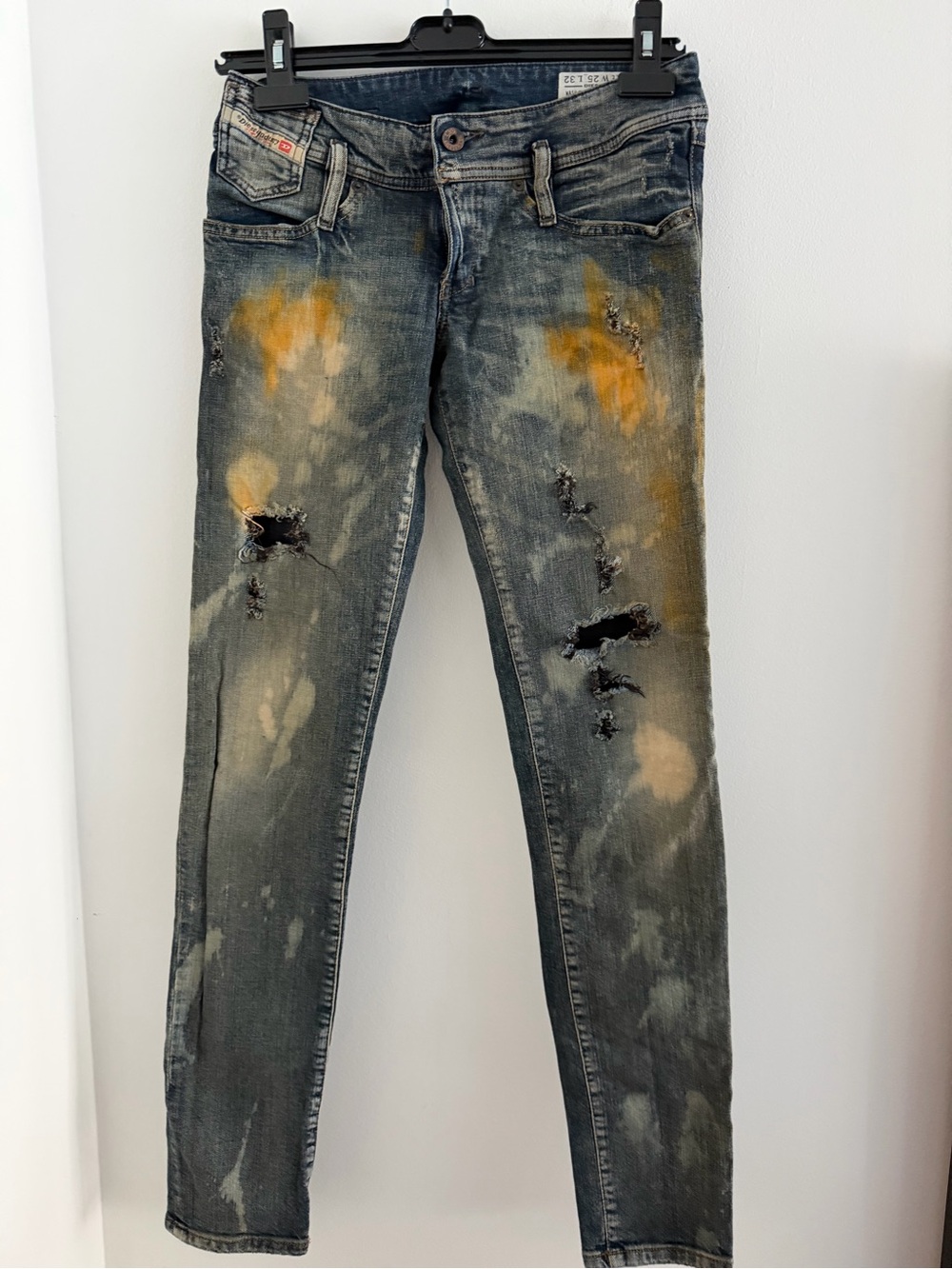 Diesel Women's Skinny Jeans in Washed Black with Yellow Paint